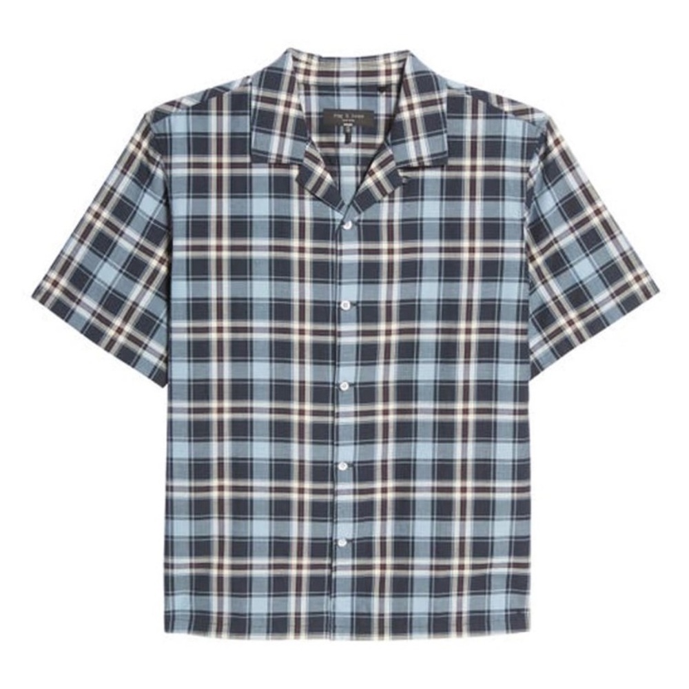rag & bone Blue Plaid Short-Sleeve Button-Down Shirt